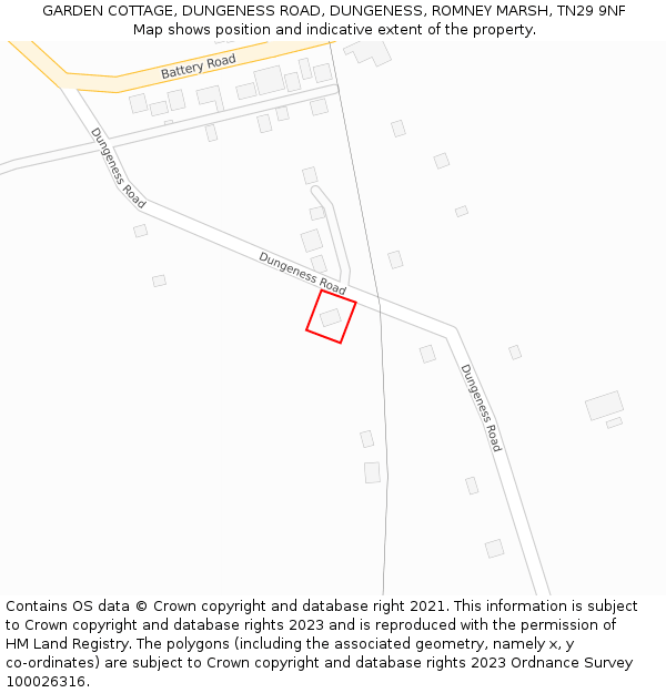 GARDEN COTTAGE, DUNGENESS ROAD, DUNGENESS, ROMNEY MARSH, TN29 9NF: Location map and indicative extent of plot