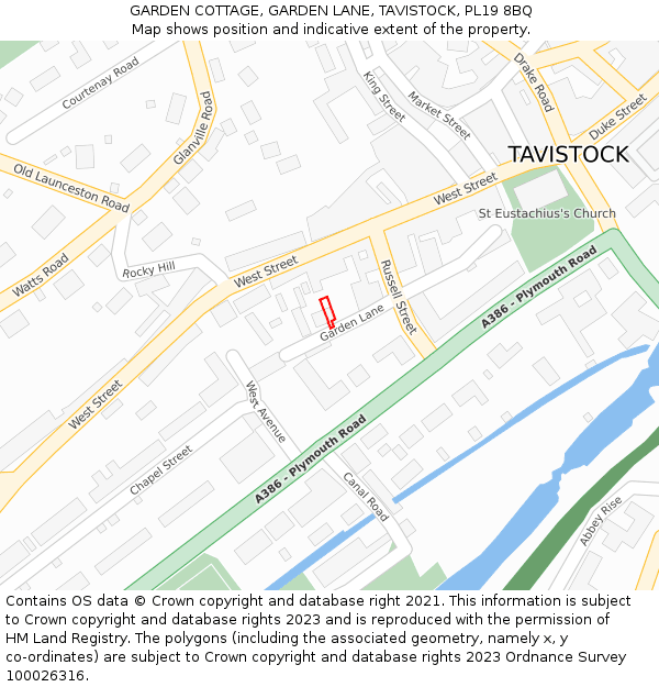GARDEN COTTAGE, GARDEN LANE, TAVISTOCK, PL19 8BQ: Location map and indicative extent of plot