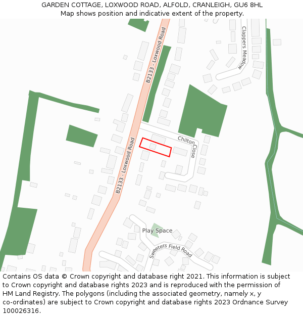 GARDEN COTTAGE, LOXWOOD ROAD, ALFOLD, CRANLEIGH, GU6 8HL: Location map and indicative extent of plot