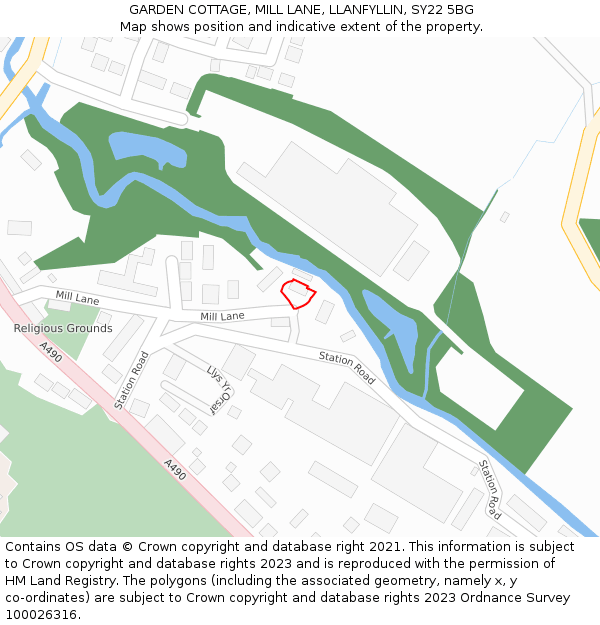 GARDEN COTTAGE, MILL LANE, LLANFYLLIN, SY22 5BG: Location map and indicative extent of plot