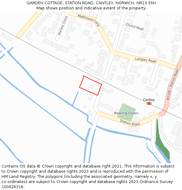 GARDEN COTTAGE, STATION ROAD, CANTLEY, NORWICH, NR13 3SH: Location map and indicative extent of plot