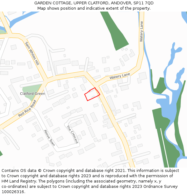 GARDEN COTTAGE, UPPER CLATFORD, ANDOVER, SP11 7QD: Location map and indicative extent of plot