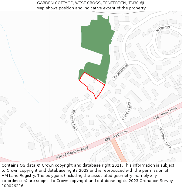 GARDEN COTTAGE, WEST CROSS, TENTERDEN, TN30 6JL: Location map and indicative extent of plot