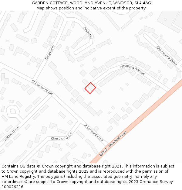 GARDEN COTTAGE, WOODLAND AVENUE, WINDSOR, SL4 4AG: Location map and indicative extent of plot