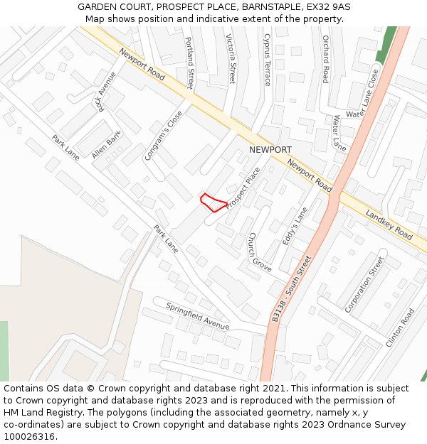 GARDEN COURT, PROSPECT PLACE, BARNSTAPLE, EX32 9AS: Location map and indicative extent of plot