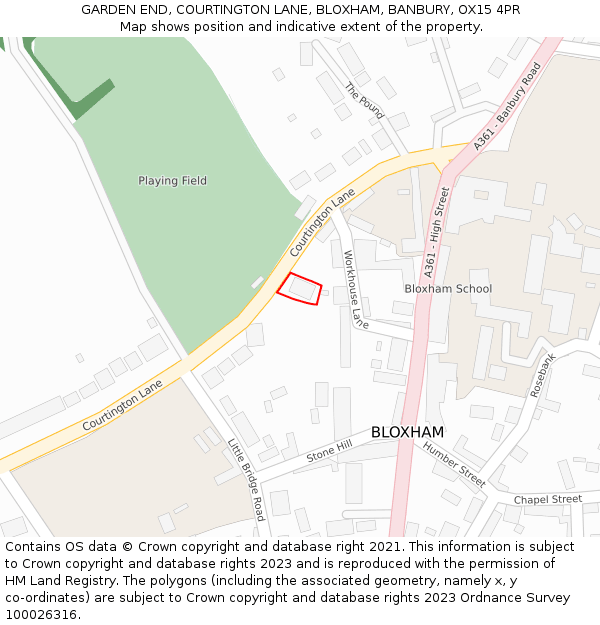 GARDEN END, COURTINGTON LANE, BLOXHAM, BANBURY, OX15 4PR: Location map and indicative extent of plot