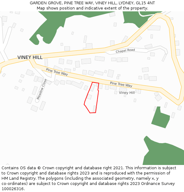 GARDEN GROVE, PINE TREE WAY, VINEY HILL, LYDNEY, GL15 4NT: Location map and indicative extent of plot