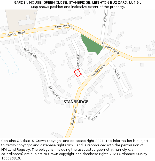 GARDEN HOUSE, GREEN CLOSE, STANBRIDGE, LEIGHTON BUZZARD, LU7 9JL: Location map and indicative extent of plot