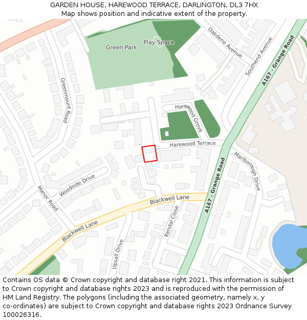 GARDEN HOUSE, HAREWOOD TERRACE, DARLINGTON, DL3 7HX: Location map and indicative extent of plot