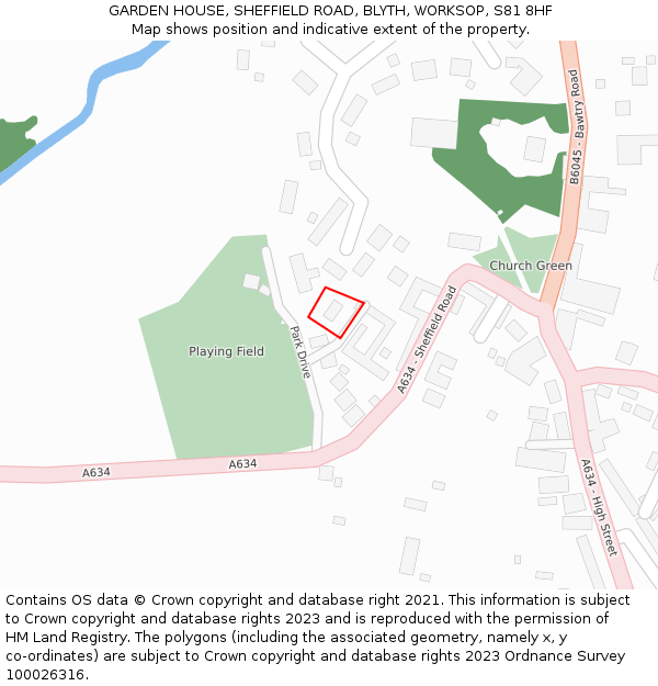 GARDEN HOUSE, SHEFFIELD ROAD, BLYTH, WORKSOP, S81 8HF: Location map and indicative extent of plot