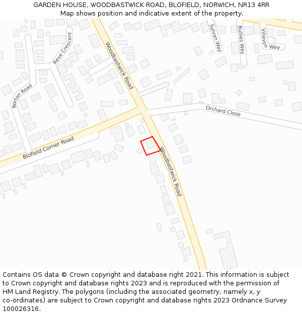 GARDEN HOUSE, WOODBASTWICK ROAD, BLOFIELD, NORWICH, NR13 4RR: Location map and indicative extent of plot