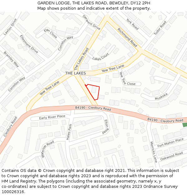 GARDEN LODGE, THE LAKES ROAD, BEWDLEY, DY12 2PH: Location map and indicative extent of plot