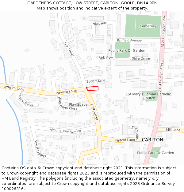 GARDENERS COTTAGE, LOW STREET, CARLTON, GOOLE, DN14 9PN: Location map and indicative extent of plot