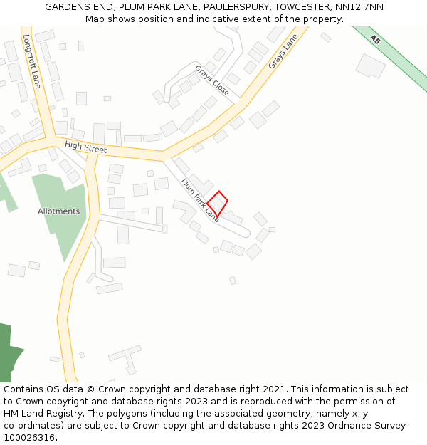 GARDENS END, PLUM PARK LANE, PAULERSPURY, TOWCESTER, NN12 7NN: Location map and indicative extent of plot