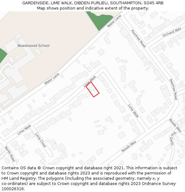 GARDENSIDE, LIME WALK, DIBDEN PURLIEU, SOUTHAMPTON, SO45 4RB: Location map and indicative extent of plot