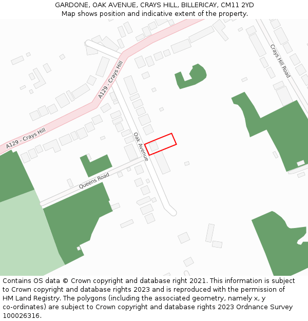 GARDONE, OAK AVENUE, CRAYS HILL, BILLERICAY, CM11 2YD: Location map and indicative extent of plot