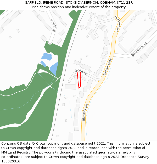 GARFIELD, IRENE ROAD, STOKE D'ABERNON, COBHAM, KT11 2SR: Location map and indicative extent of plot