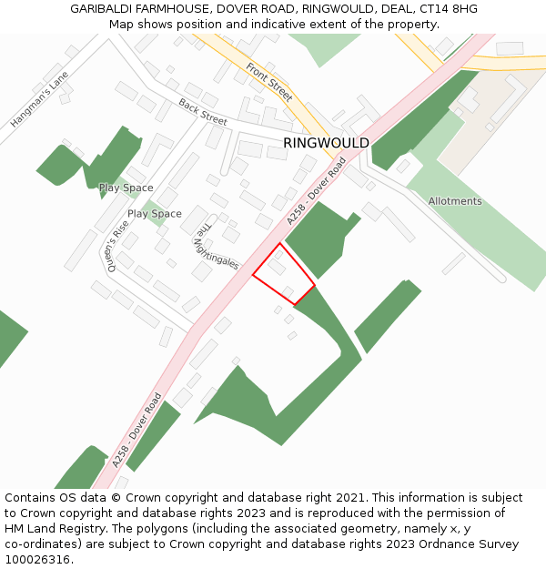 GARIBALDI FARMHOUSE, DOVER ROAD, RINGWOULD, DEAL, CT14 8HG: Location map and indicative extent of plot