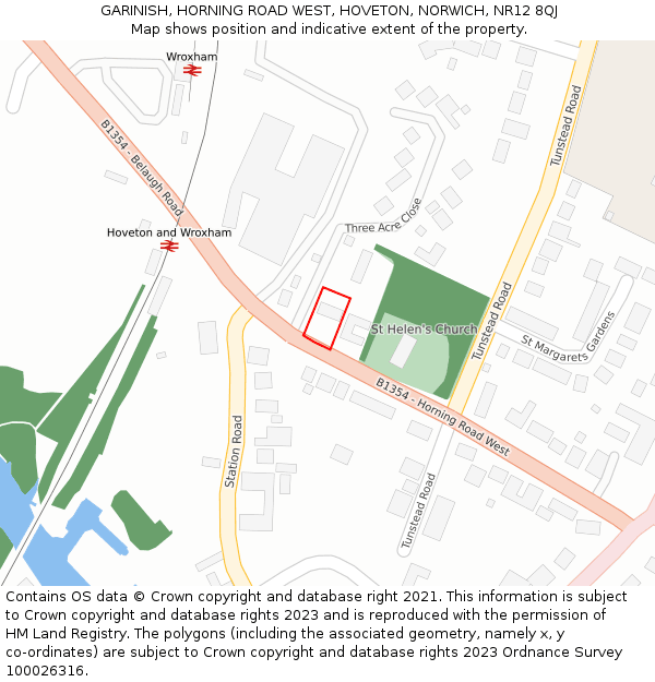 GARINISH, HORNING ROAD WEST, HOVETON, NORWICH, NR12 8QJ: Location map and indicative extent of plot