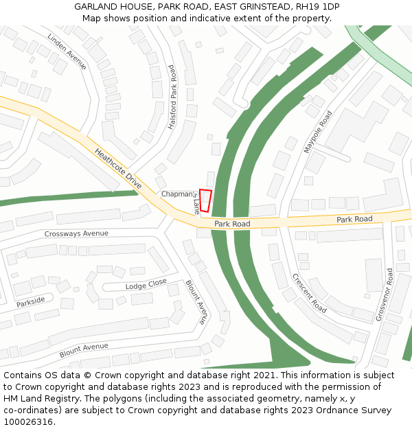 GARLAND HOUSE, PARK ROAD, EAST GRINSTEAD, RH19 1DP: Location map and indicative extent of plot