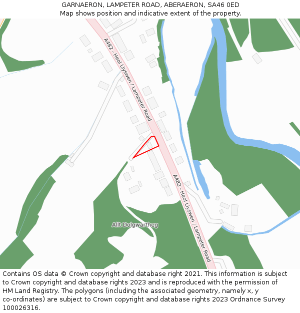 GARNAERON, LAMPETER ROAD, ABERAERON, SA46 0ED: Location map and indicative extent of plot