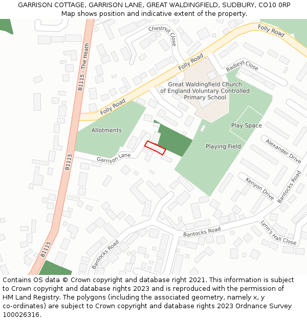 GARRISON COTTAGE, GARRISON LANE, GREAT WALDINGFIELD, SUDBURY, CO10 0RP: Location map and indicative extent of plot