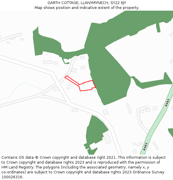 GARTH COTTAGE, LLANYMYNECH, SY22 6JY: Location map and indicative extent of plot