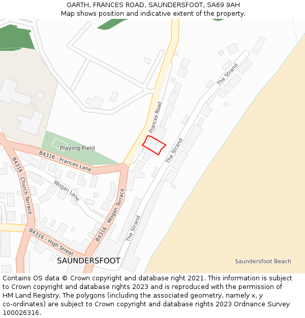 GARTH, FRANCES ROAD, SAUNDERSFOOT, SA69 9AH: Location map and indicative extent of plot