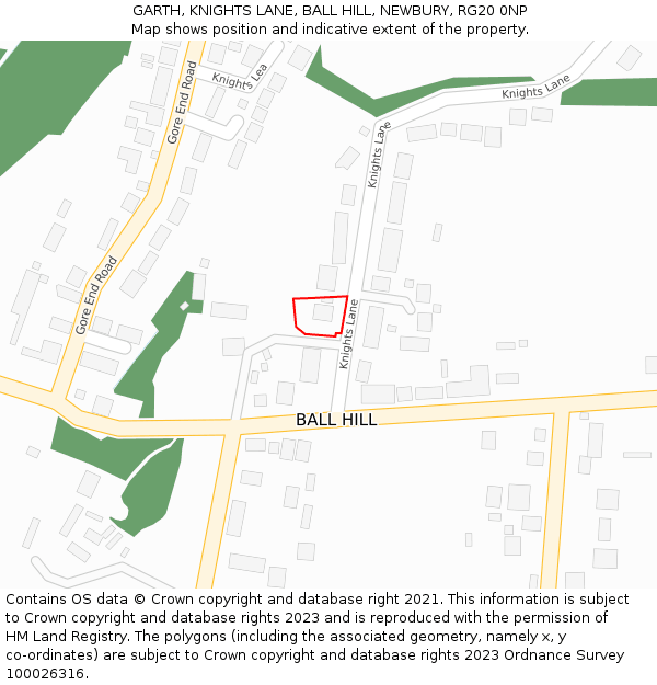 GARTH, KNIGHTS LANE, BALL HILL, NEWBURY, RG20 0NP: Location map and indicative extent of plot