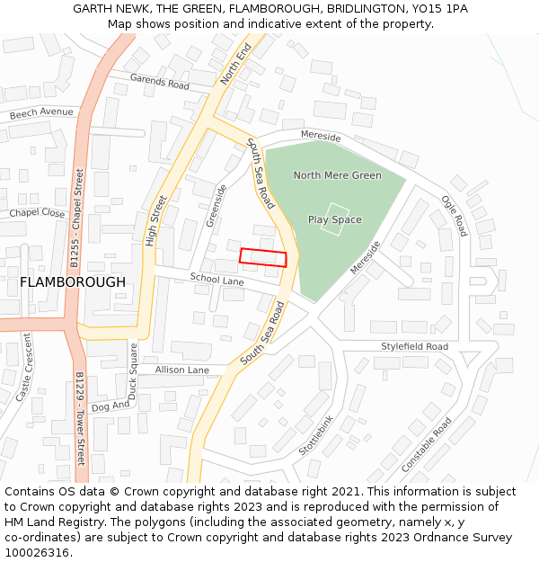 GARTH NEWK, THE GREEN, FLAMBOROUGH, BRIDLINGTON, YO15 1PA: Location map and indicative extent of plot
