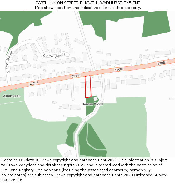 GARTH, UNION STREET, FLIMWELL, WADHURST, TN5 7NT: Location map and indicative extent of plot