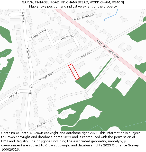 GARVA, TINTAGEL ROAD, FINCHAMPSTEAD, WOKINGHAM, RG40 3JJ: Location map and indicative extent of plot