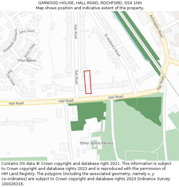 GARWOOD HOUSE, HALL ROAD, ROCHFORD, SS4 1NN: Location map and indicative extent of plot