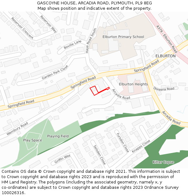 GASCOYNE HOUSE, ARCADIA ROAD, PLYMOUTH, PL9 8EG: Location map and indicative extent of plot