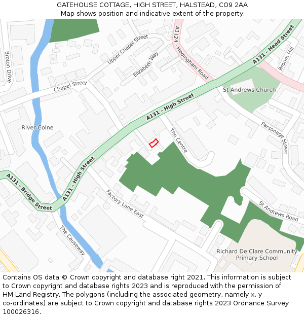 GATEHOUSE COTTAGE, HIGH STREET, HALSTEAD, CO9 2AA: Location map and indicative extent of plot