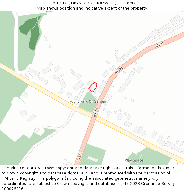 GATESIDE, BRYNFORD, HOLYWELL, CH8 8AD: Location map and indicative extent of plot