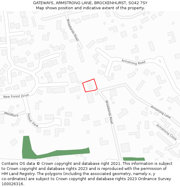 GATEWAYS, ARMSTRONG LANE, BROCKENHURST, SO42 7SY: Location map and indicative extent of plot