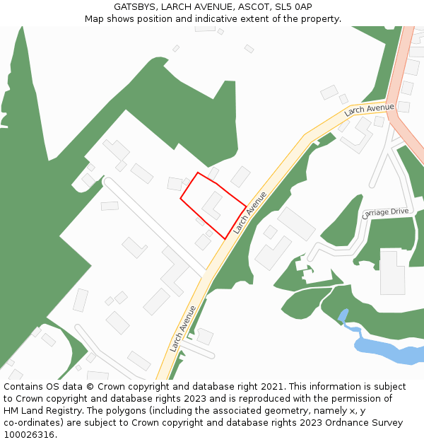 GATSBYS, LARCH AVENUE, ASCOT, SL5 0AP: Location map and indicative extent of plot