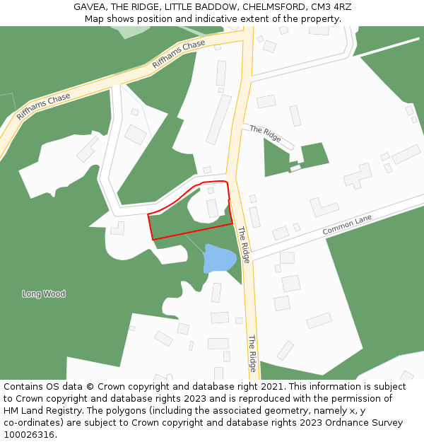 GAVEA, THE RIDGE, LITTLE BADDOW, CHELMSFORD, CM3 4RZ: Location map and indicative extent of plot