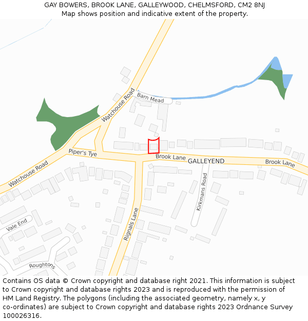 GAY BOWERS, BROOK LANE, GALLEYWOOD, CHELMSFORD, CM2 8NJ: Location map and indicative extent of plot