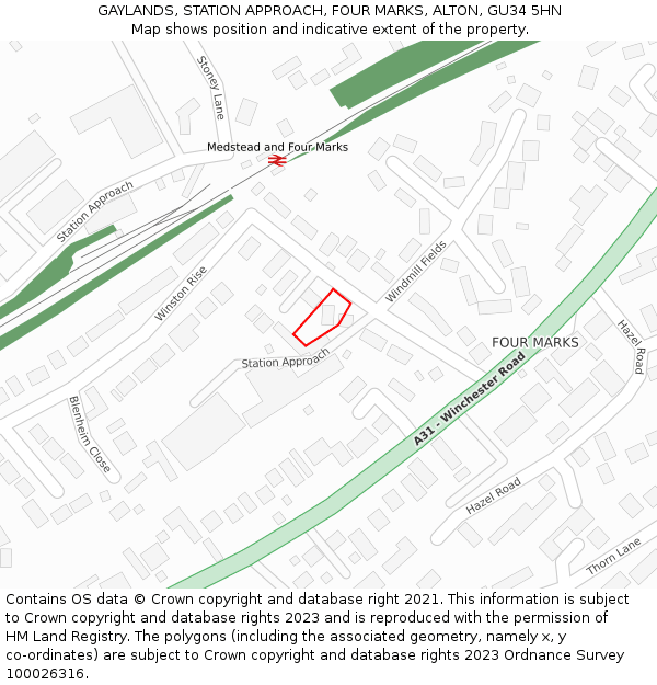 GAYLANDS, STATION APPROACH, FOUR MARKS, ALTON, GU34 5HN: Location map and indicative extent of plot