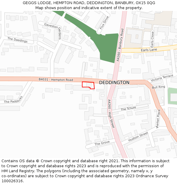 GEGGS LODGE, HEMPTON ROAD, DEDDINGTON, BANBURY, OX15 0QG: Location map and indicative extent of plot