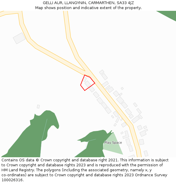 GELLI AUR, LLANGYNIN, CARMARTHEN, SA33 4JZ: Location map and indicative extent of plot