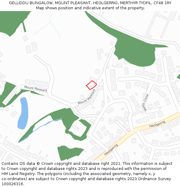 GELLIDDU BUNGALOW, MOUNT PLEASANT, HEOLGERRIG, MERTHYR TYDFIL, CF48 1RY: Location map and indicative extent of plot