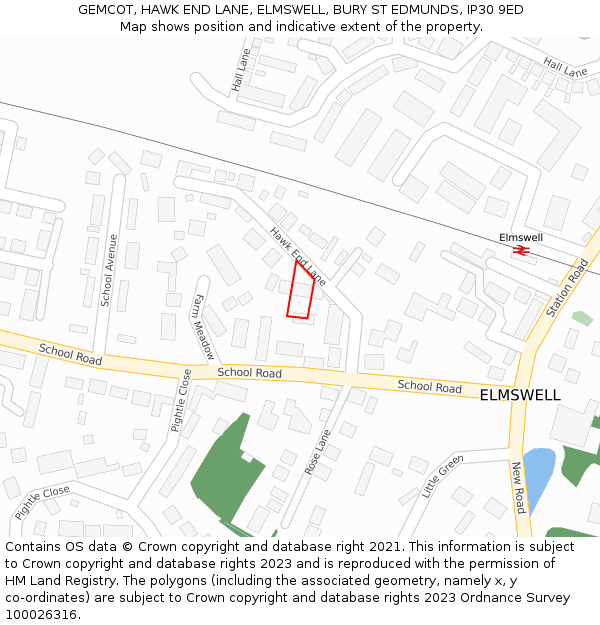 GEMCOT, HAWK END LANE, ELMSWELL, BURY ST EDMUNDS, IP30 9ED: Location map and indicative extent of plot