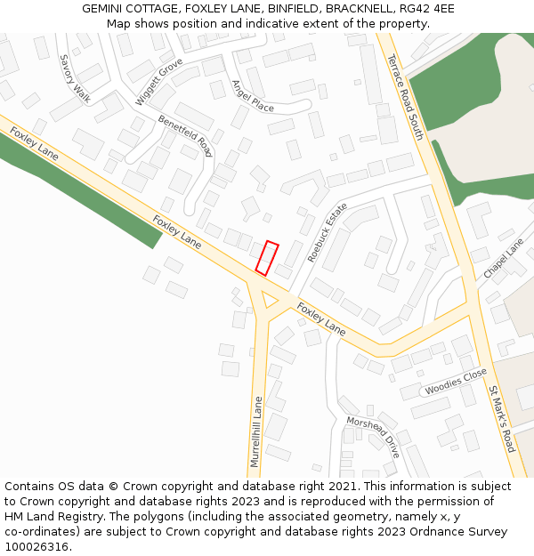 GEMINI COTTAGE, FOXLEY LANE, BINFIELD, BRACKNELL, RG42 4EE: Location map and indicative extent of plot