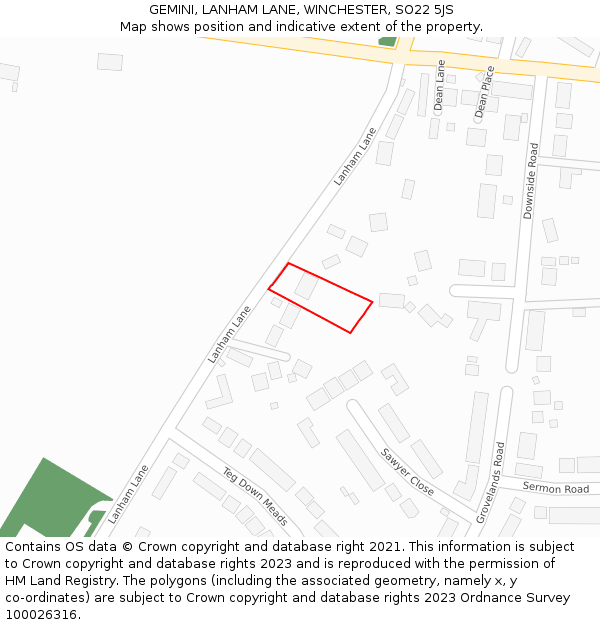 GEMINI, LANHAM LANE, WINCHESTER, SO22 5JS: Location map and indicative extent of plot