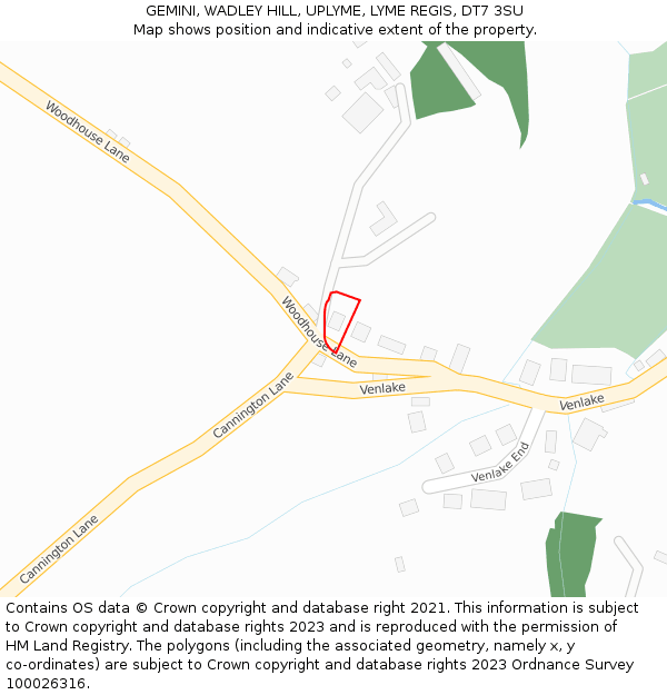 GEMINI, WADLEY HILL, UPLYME, LYME REGIS, DT7 3SU: Location map and indicative extent of plot