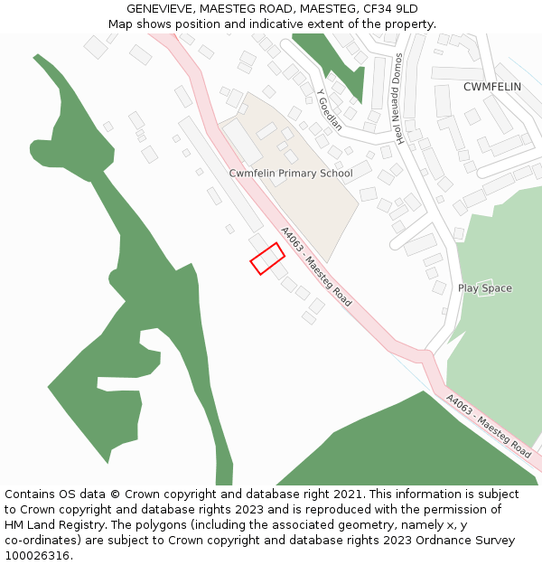 GENEVIEVE, MAESTEG ROAD, MAESTEG, CF34 9LD: Location map and indicative extent of plot