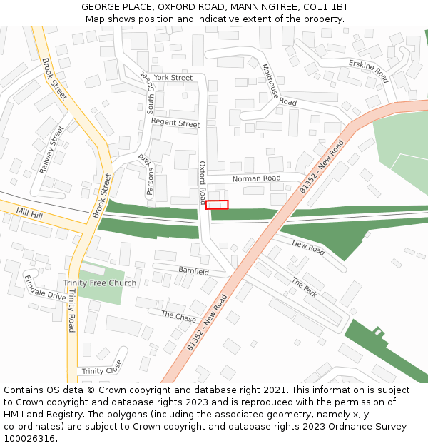 GEORGE PLACE, OXFORD ROAD, MANNINGTREE, CO11 1BT: Location map and indicative extent of plot